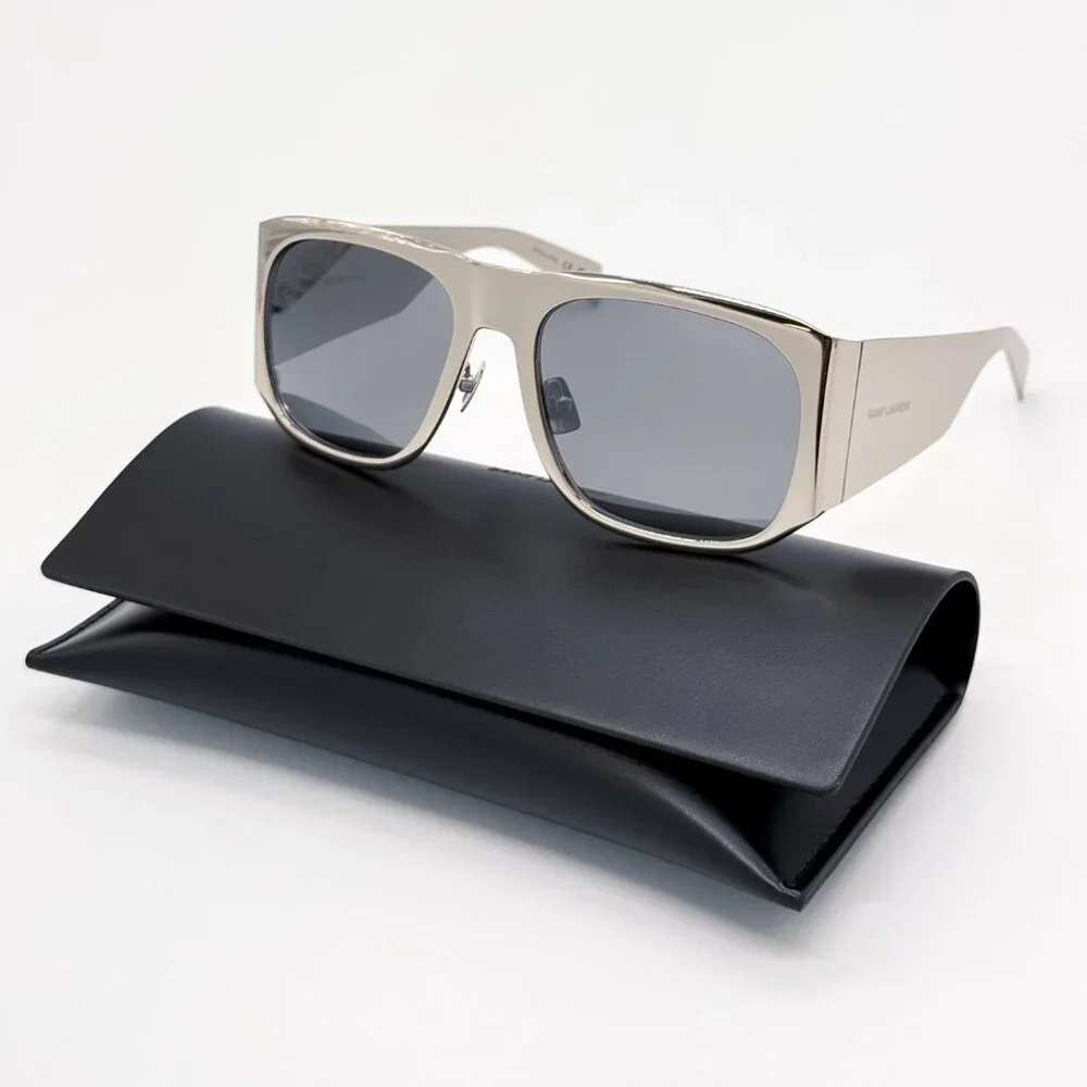 NEW SAINT LAURENT SL636 002 SUNGLASSES MEN SILVER SQUARE SL 636 002 SUNGLASSES